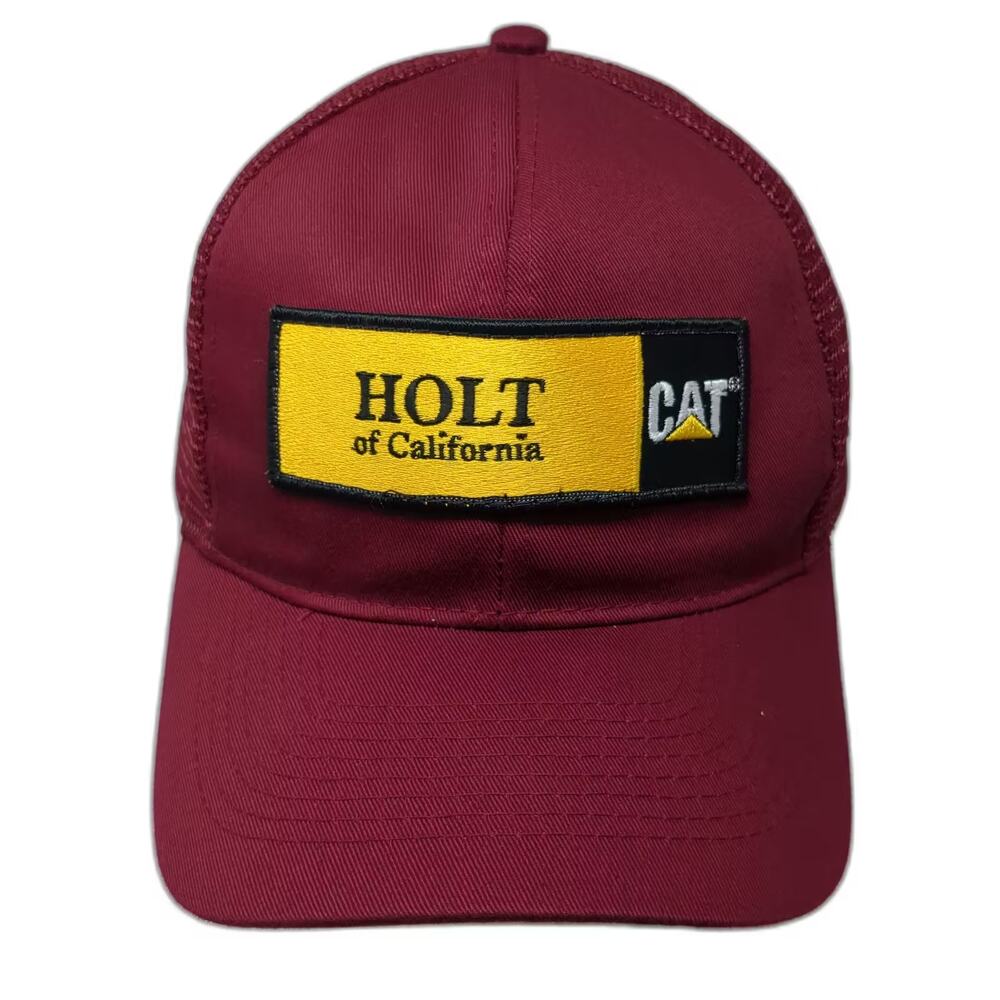CAT Trucker Hat Red Yellow One Size Snapback Mesh Holt of California Patch Logo